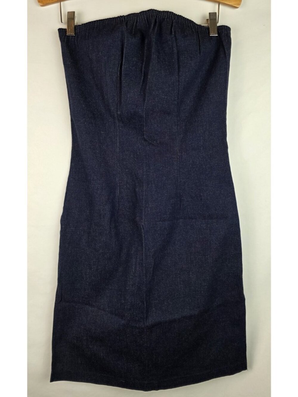 Beware Womens Vintage Y2K Dress Size Large Strapless Blue Denim Jean Made in USA